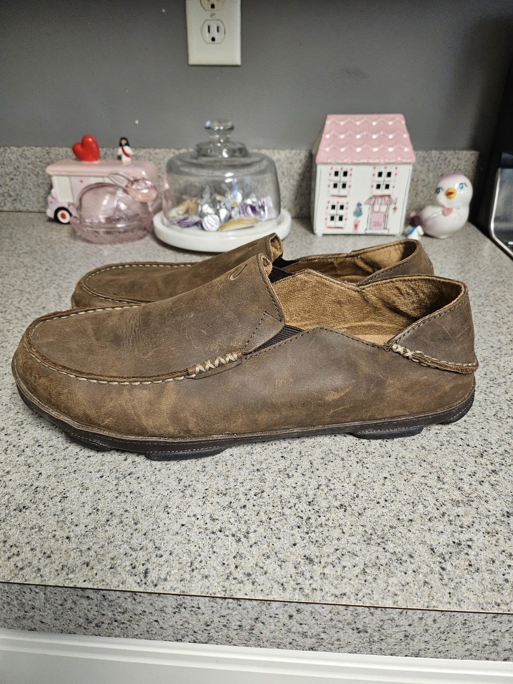 Olukai Leather Slip-On Casual Loafers in Brown - Men